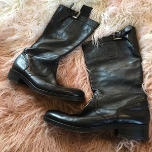 Jil Sander Sz 38.5 Black leather pull on boots
